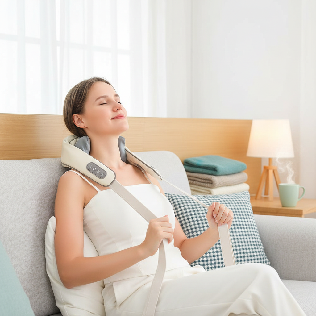 Woman relaxing with massager